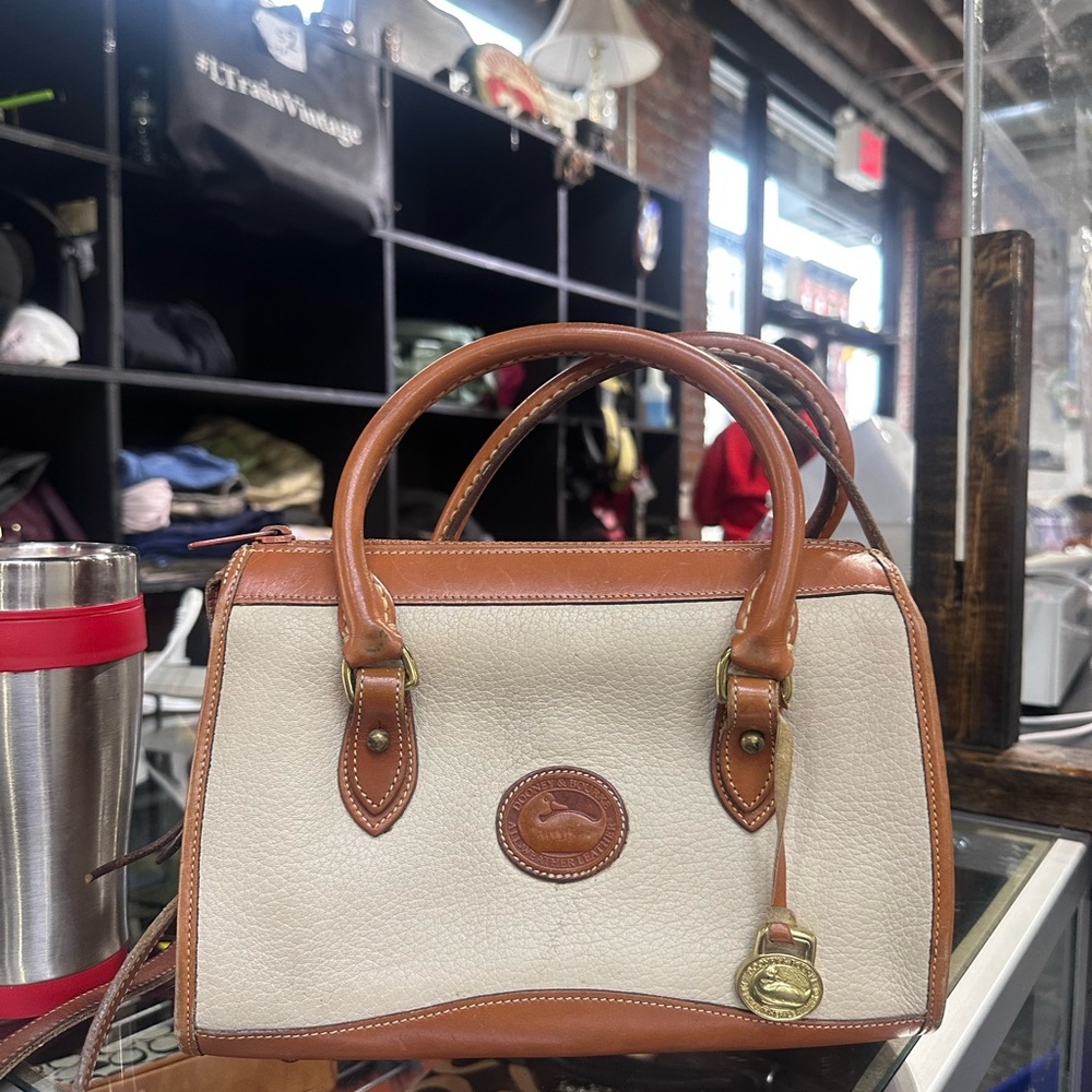 Dooney & Bourke Cream and Tan Satchel with Leather Trim